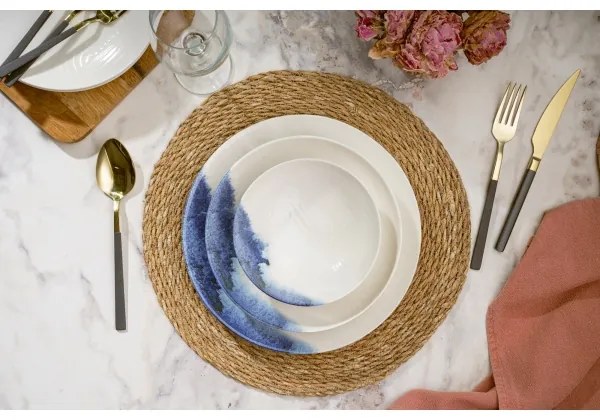 Set veselă 24 piese din porțelan, alb/albastru