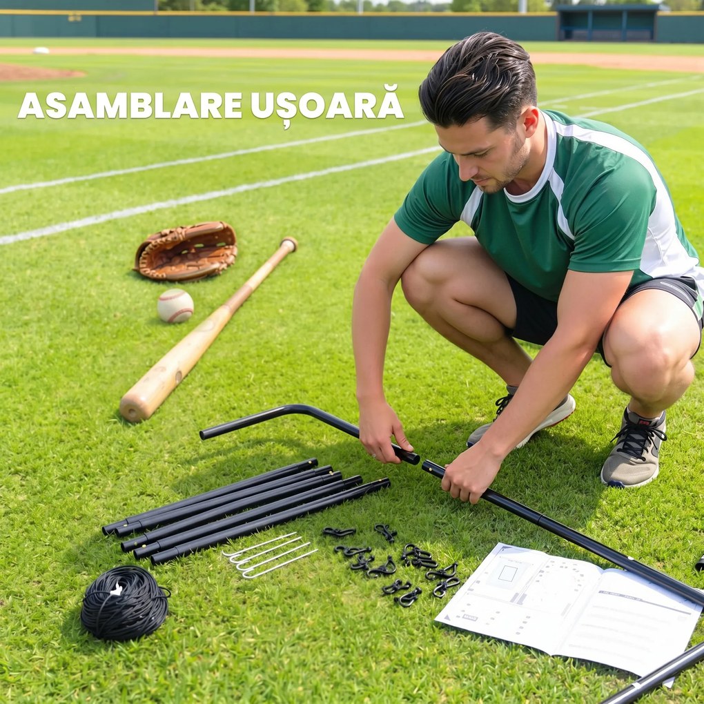 HOMCOM Plasă Rebounder Pliabilă pentru Fotbal și Baseball cu 21 de Corzi și Zonă de Precizie, 123x90x174 cm, Negru | Aosom Romania