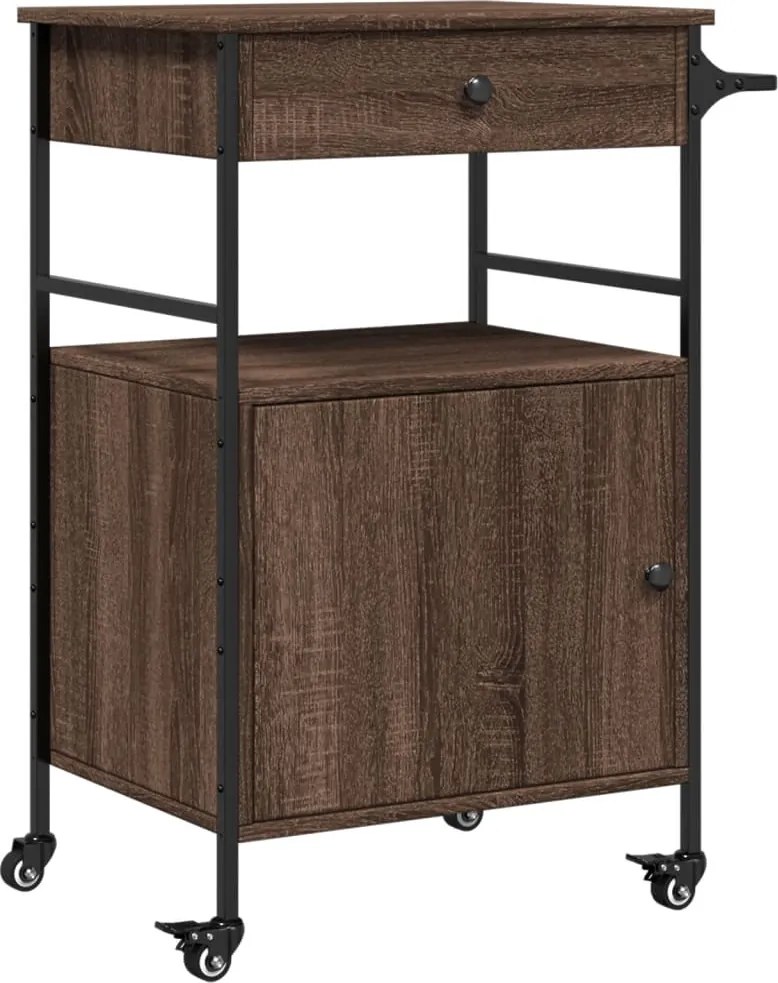 vidaXL Cărucior de bucătărie, stejar maro 56x43x89,5 cm lemn prelucrat