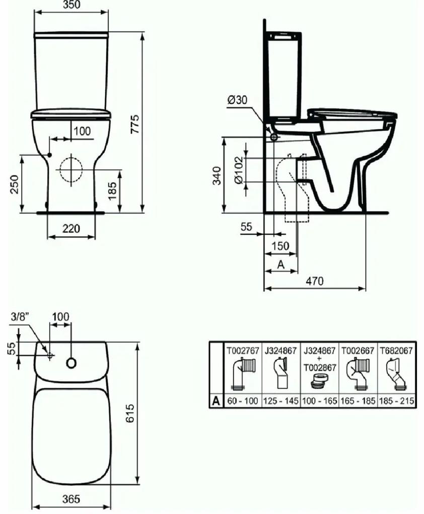 Vas wc pe pardoseala pentru rezervor asezat Ideal Standard Esedra BTW, alb - T282001