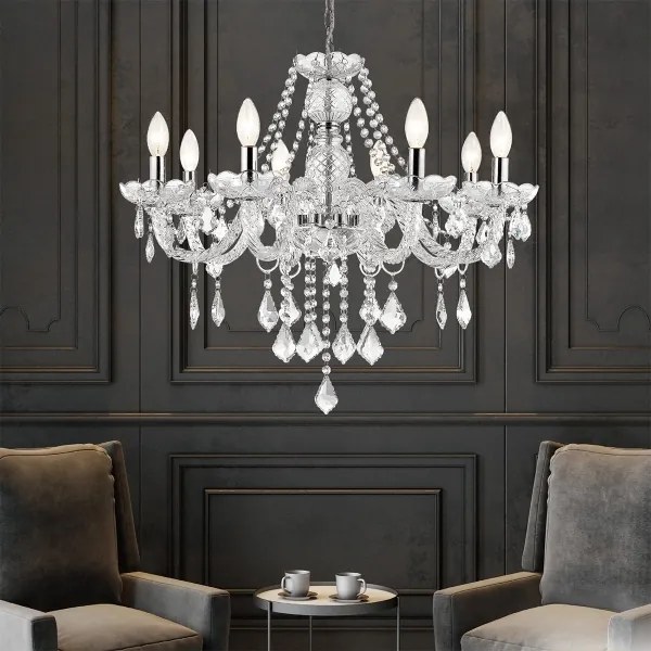 Lustră cu lanț CRISTALLO 8xE14/60W/230V crom lucios