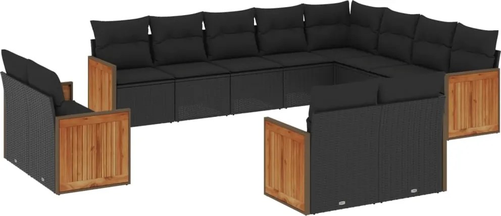 vidaXL Set canapele de grădină, 12 piese, cu perne, negru, poliratan