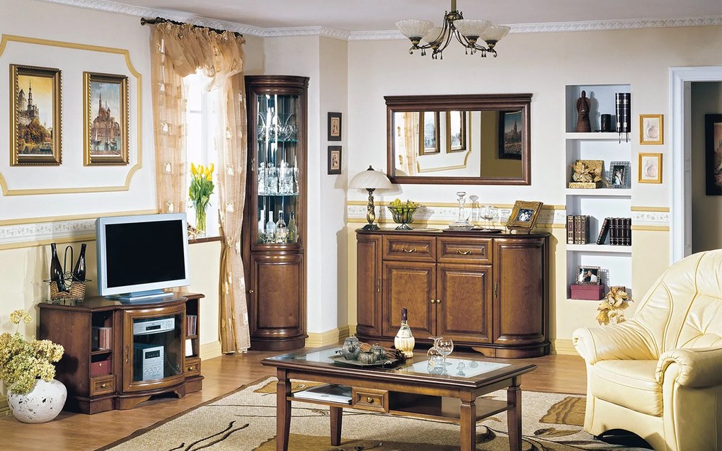 Vitrină lemn masiv nuc de colt Zefyra 212×40cm×45 cm