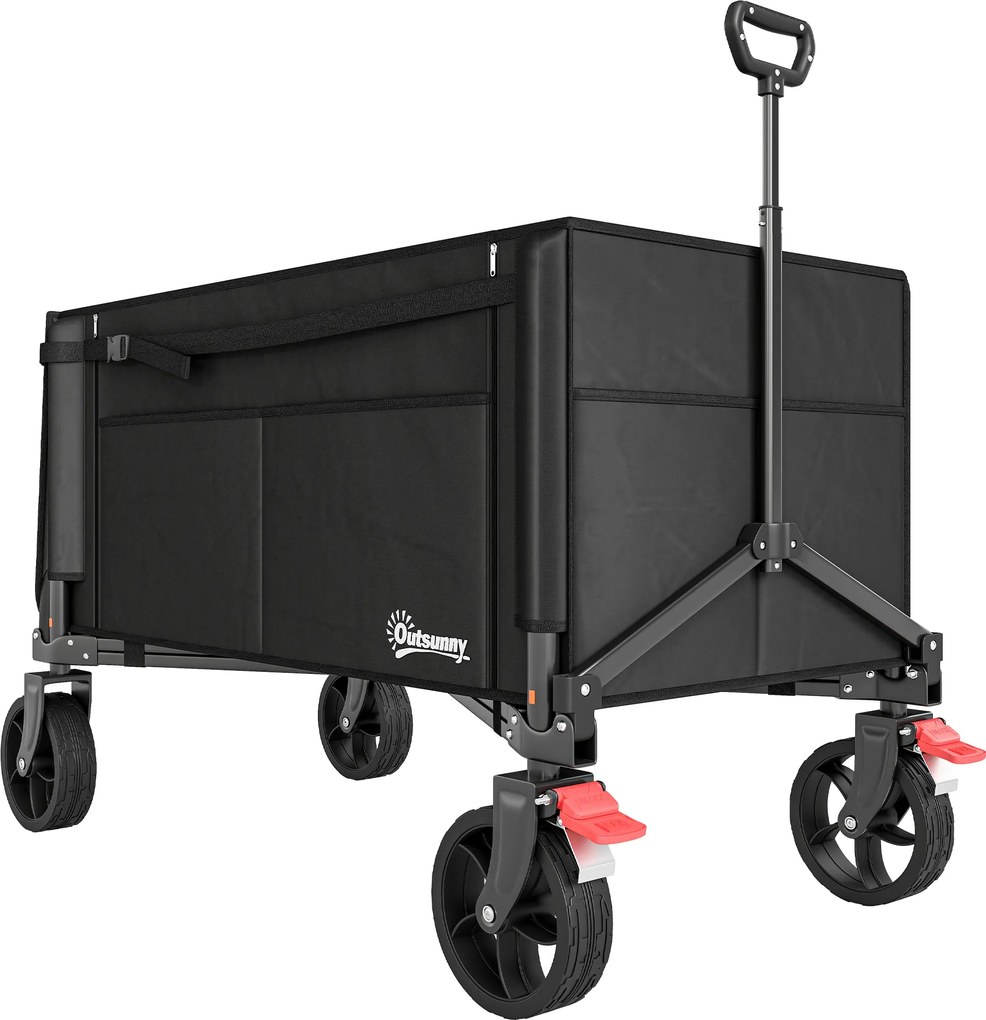 Outsunny Cărucior de grădină pliabil 150 L, cărucior de transport de plajă mâner reglabil buzunare laterale 85 x 50 x 90 cm negru | Aosom Romania