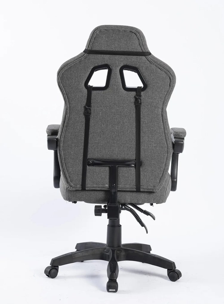 Scaun gaming, suport lombar cu masaj, rabatabil, suport picioare, material textil, Gri