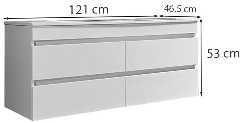 Mobilier de baie cu bază Cube 120, 1 lavoar ceramic, 2 sertare, vopsit în alb lucios