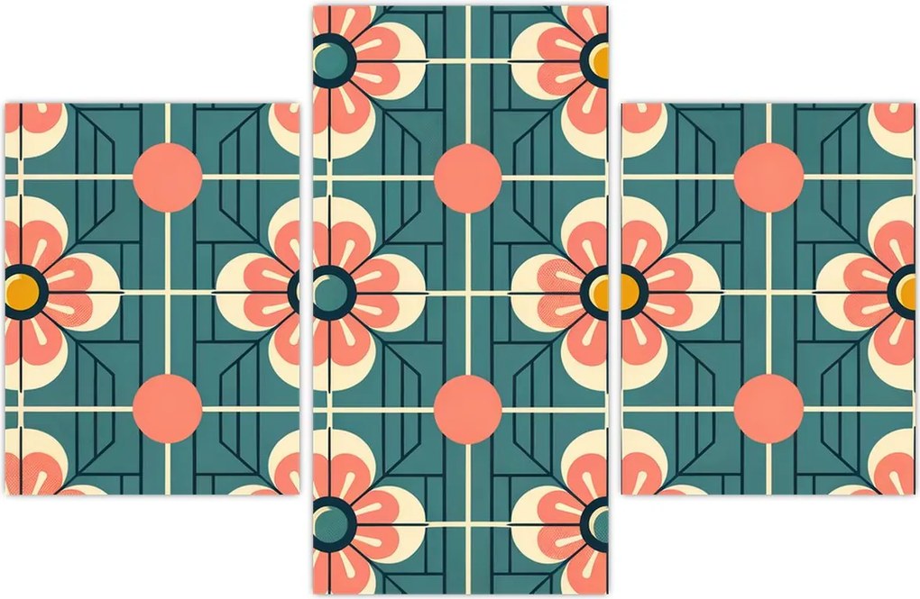 Tablou - Model retro cu flori (90x60 cm)