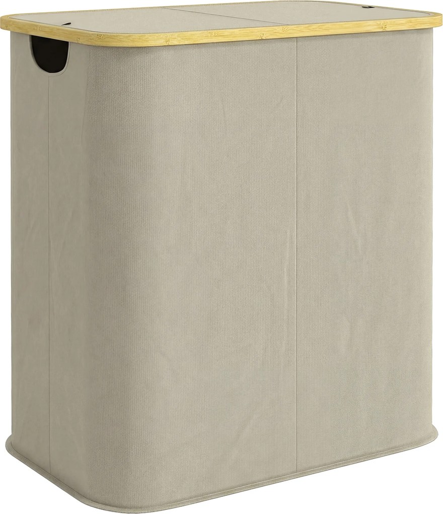 HOMCOM Coș pentru rufe dublu pliabil 80 l coș pentru rufe murdare cu capac, mânere canelate, bej | Aosom Romania
