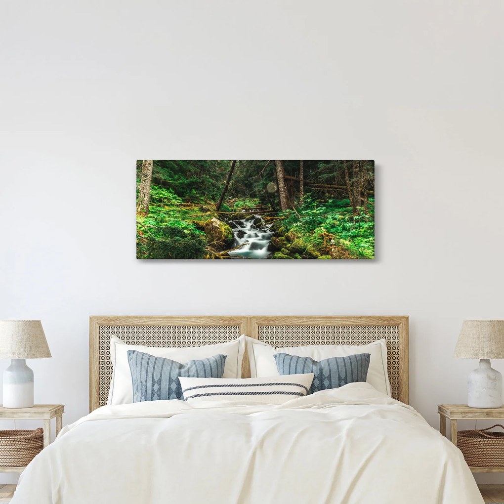 Tablou cu pârău în pădure (120x50 cm)