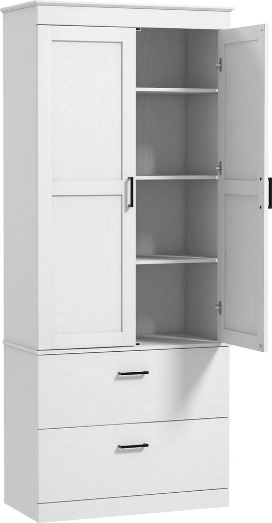 HOMCOM Dulap de bucătărie bufet vitrină mobilier de depozitare cu compartiment, 2 sertare și rafturi reglabile, gri | Aosom Romania