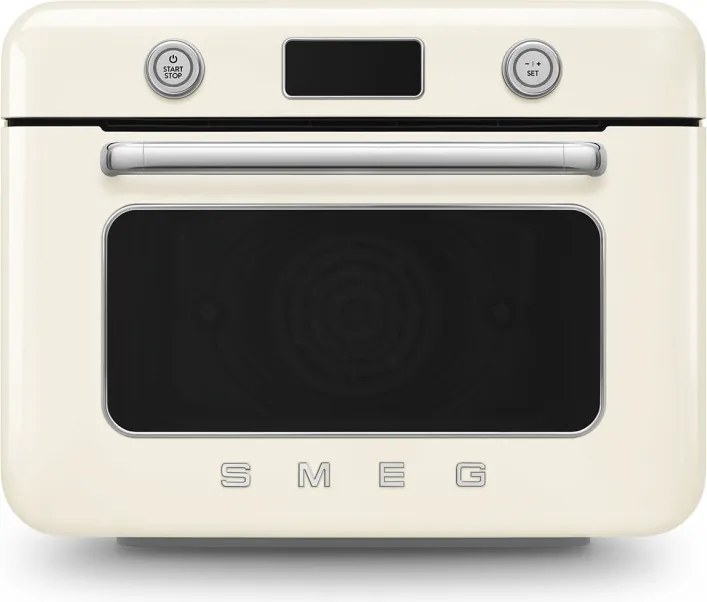 Mini-cuptor cu functie combinata de gatit cu abur Smeg COF01CREU, 1800 W, 10 functii, Ecran LCD, 40-230°C, Crem