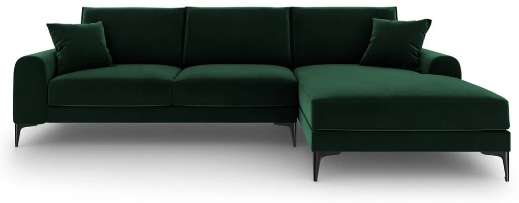 Coltar dreapta, Madara, Mazzini Sofas, 5 locuri, black legs, 254x182x90 cm, catifea, verde bottle