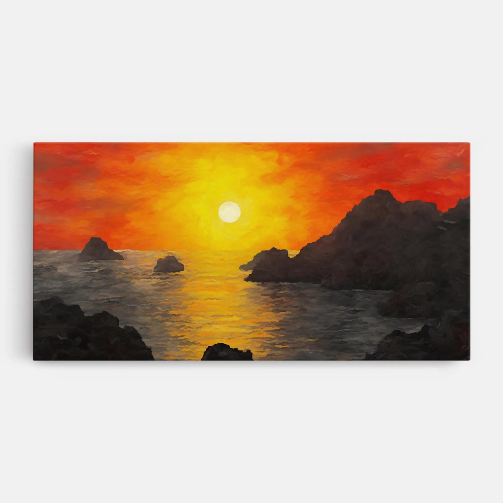 Tablou Canvas, 100x200cm, Dormitor si Living, Peisaje, Apus de soare, Mountains Rocks Painting