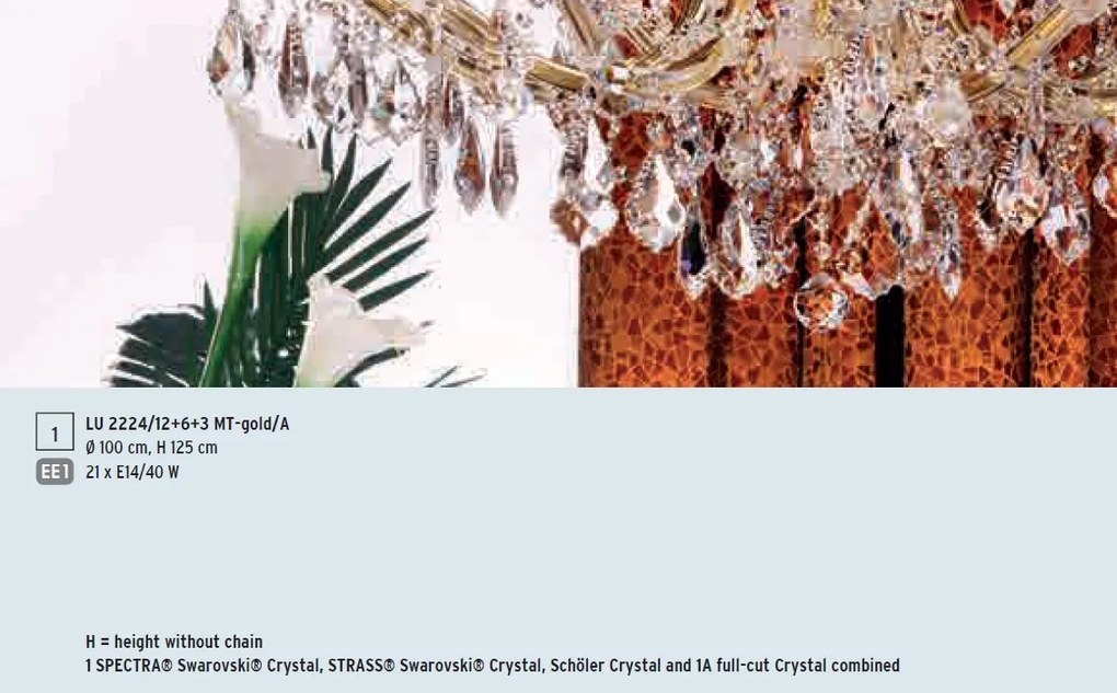 Candelabru XXL de lux cristal Swarovski Maria Theresia-A 12+6+3L 24K gold plated