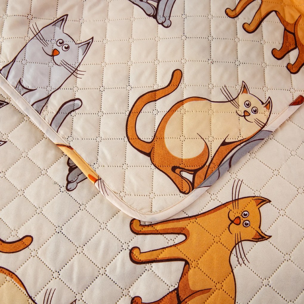 Cuvertura de pat COLORED CATS crem Dimensiune: 170 x 210 cm