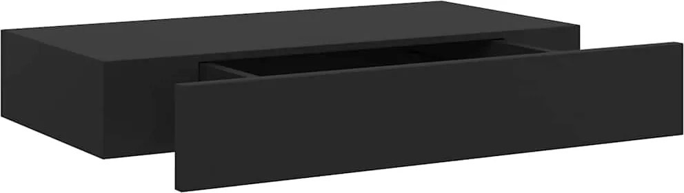 vidaXL Raft de perete suspendat cu sertar, negru, 48 x 25 x 8 cm