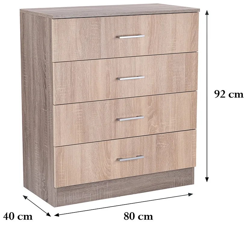 Comodă Miami cu 4 sertare 80x92 cm stejar Sonoma-stejar York