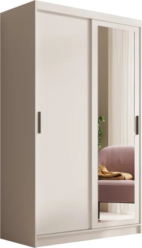 Dulap cu usi glisante si oglinda, 120x60x205 cm, Hailey 120, ADRK Furniture (Culoare: Alb / Alb)