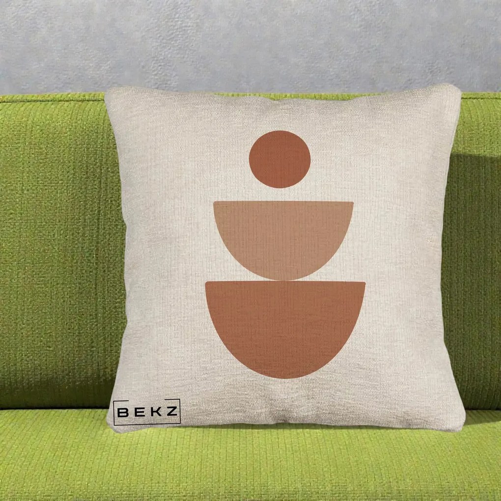 Perna Decorativa Geometric Boho Semicerc Stivuit, 40x40 cm, Bej Canapea, Husa Detasabila, Perna Inclusa, BEKZ®