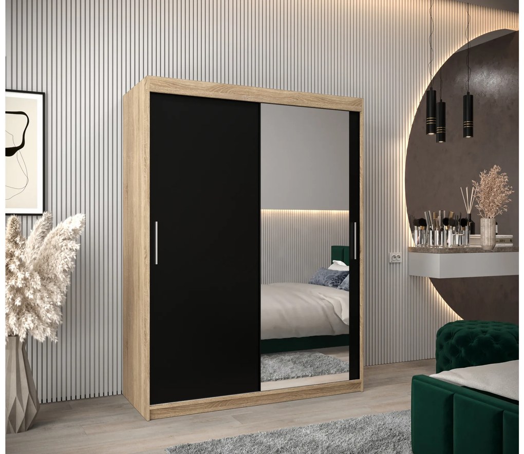 Dulap de haine 150 cm Toki 2 (stejar sonoma + negru mat). 1064997