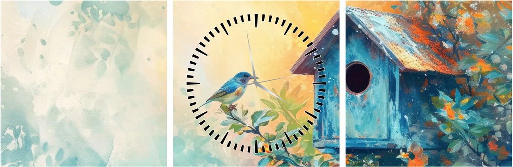 Tablou - Birdhouse, acuarelă, acuarelă (cu ceas) (90x30 cm)