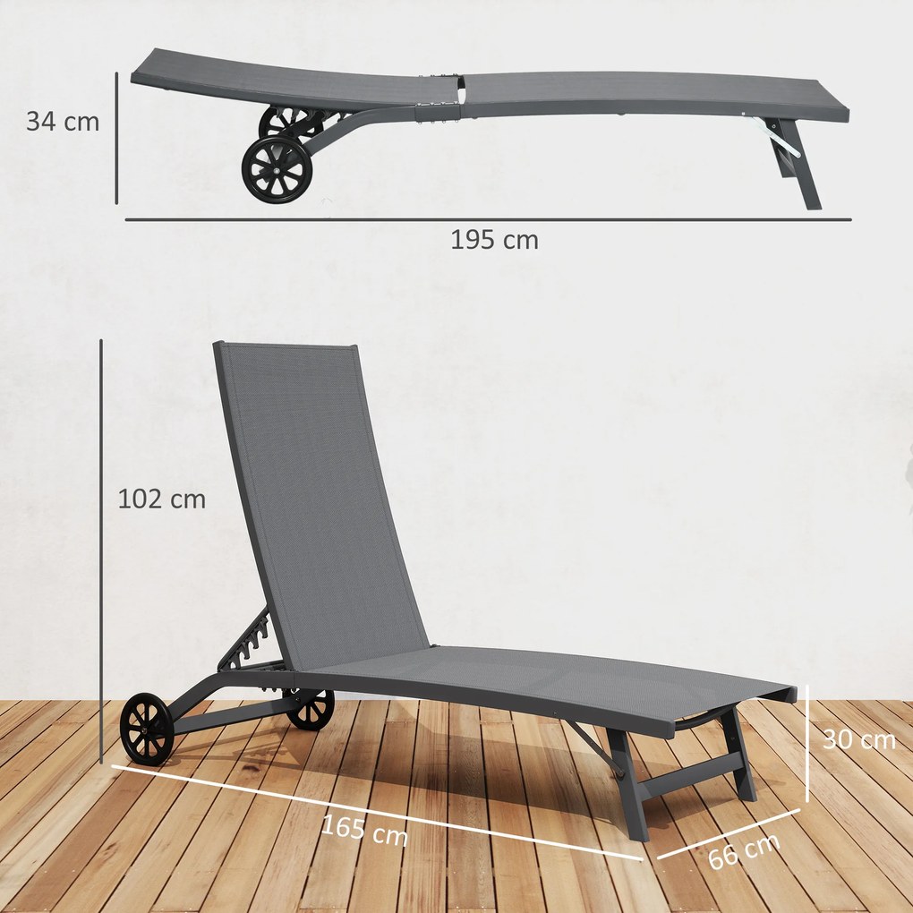 Outsunny Set de 2 Șezlonguri Rabatabile pe 5 Niveluri, Șezlonguri din Aluminiu și Țesătură Respirabilă, 66x165x102 cm, Albastru | Aosom Romania