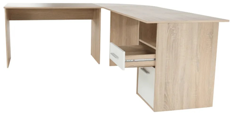 Masă PC de colţ, stejar sonoma/albă, MAURUS NEW MA11