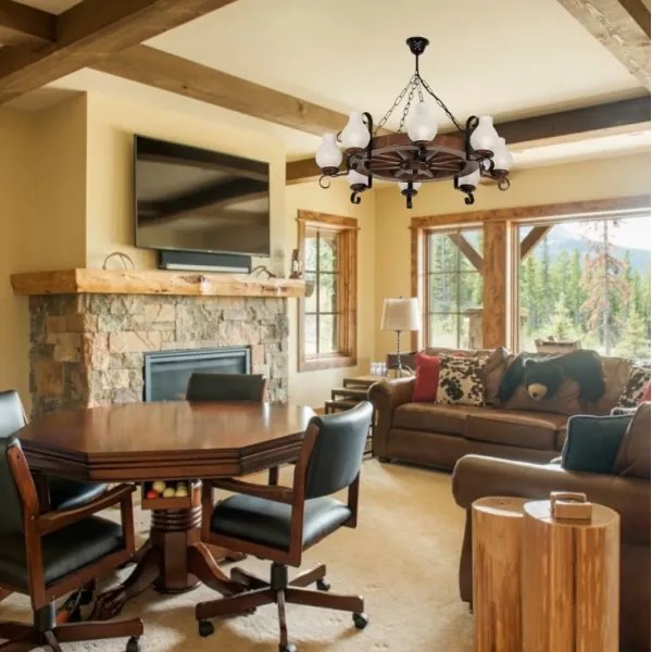 Brilagi - Lustru suspendat pe lanț ROATA, 8 x E14, 40 W, 230 V, diam. 70 cm, fag/nuc