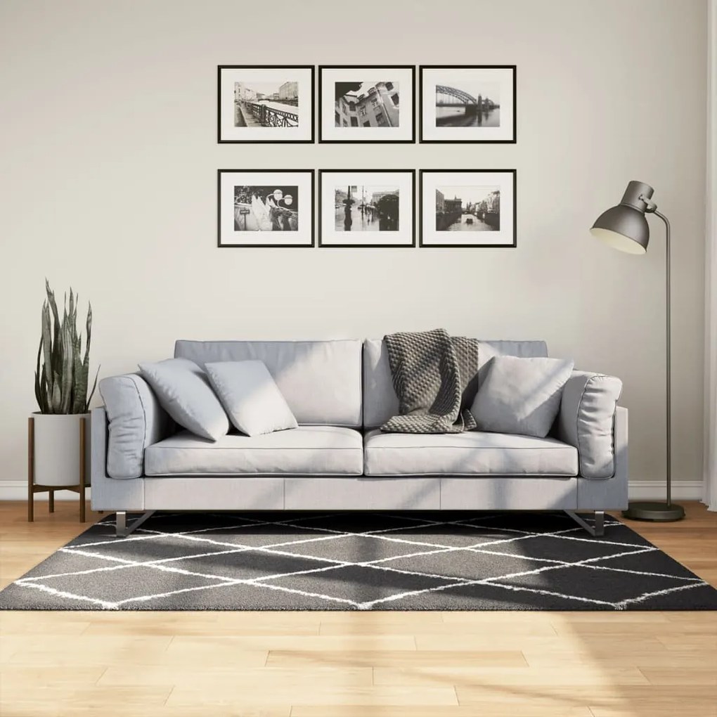 vidaXL Covor pufos &quot;PAMPLONA&quot; fire înalte negru/crem modern 120x170 cm