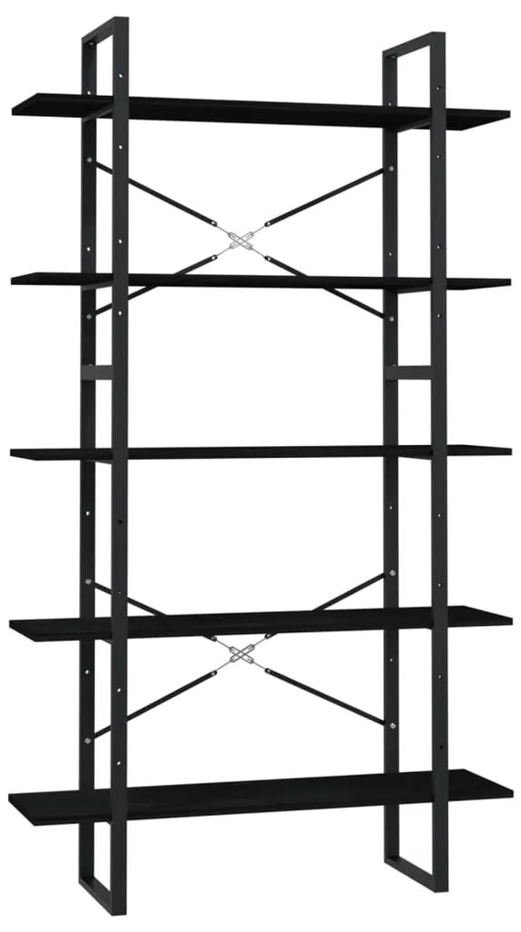 3082007 vidaXL Bibliotecă cu 5 rafturi, negru, 100x30x175 cm, lemn masiv pin