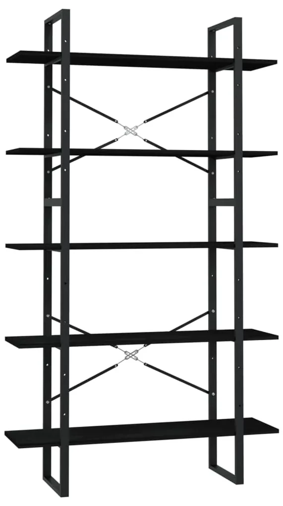 3082007 vidaXL Bibliotecă cu 5 rafturi, negru, 100x30x175 cm, lemn masiv pin