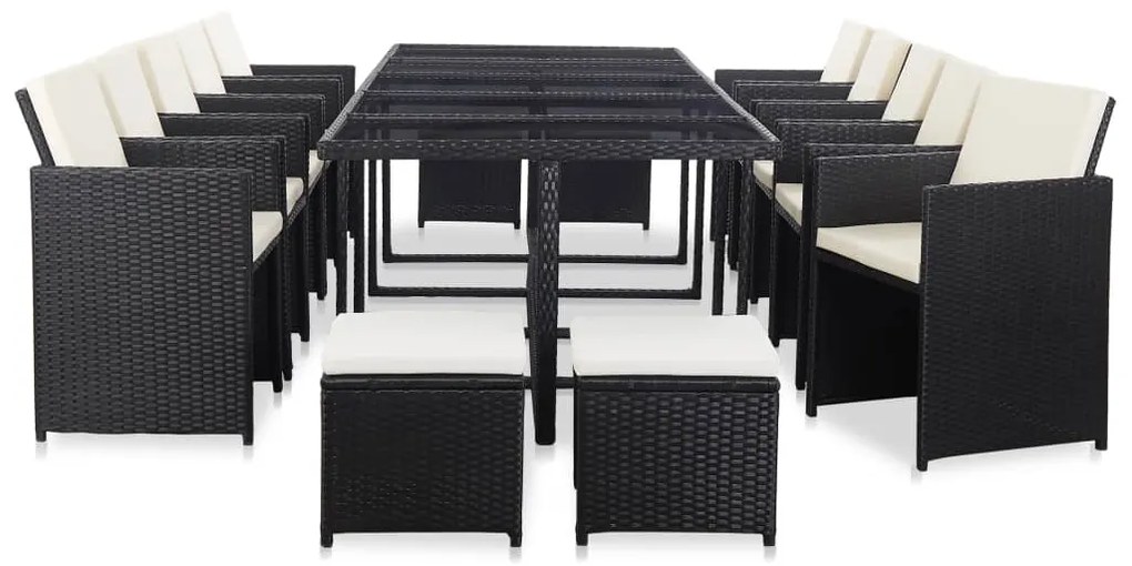 vidaXL Set mobilier de exterior cu perne, 15 piese, negru, poliratan