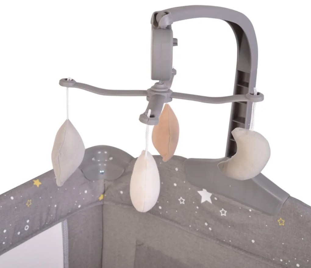 Patut pliant transformabil in tarc copii NOVOKIDS™ Onceuponatime NEST, 62X125 cm, 2 Niveluri, Jucarie Carusel muzical, Fermoar acces lateral, Gri