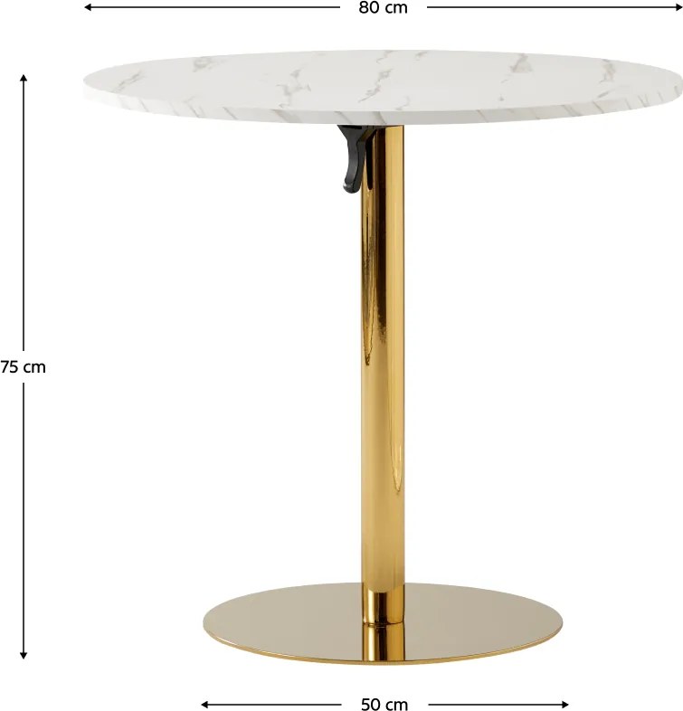 Masă dining, marmură deschisă / crom gold - auriu, diametru 80 cm, LAMONT
