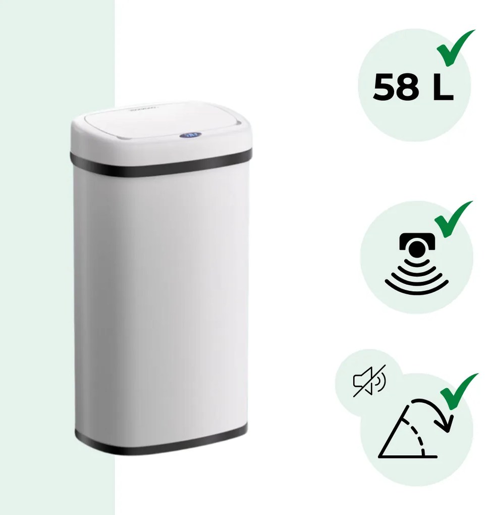 Coș de gunoi cu senzor DEUS, 58 litri, alb Jurhan