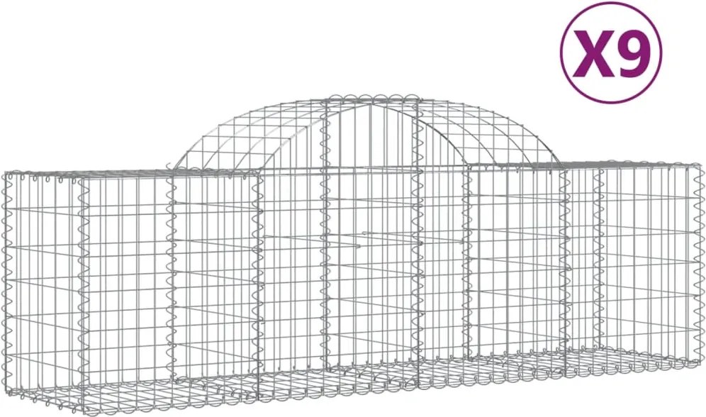 vidaXL Coșuri gabion arcuite 9 buc, 200x50x60/80 cm, fier galvanizat