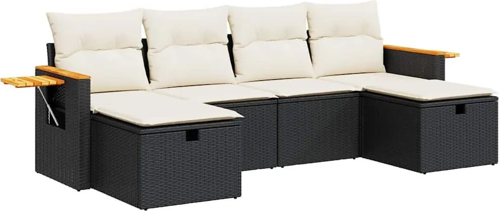 vidaXL Set mobilier de grădină cu perne, 6 piese, negru, poliratan