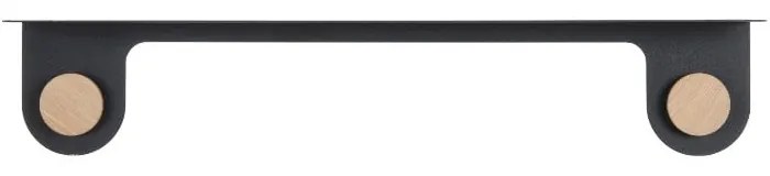 Raft de perete din oțel și detalii din lemn de stejar, cu 2 cârlige Gazzda Hook, lungime 70 cm, negru