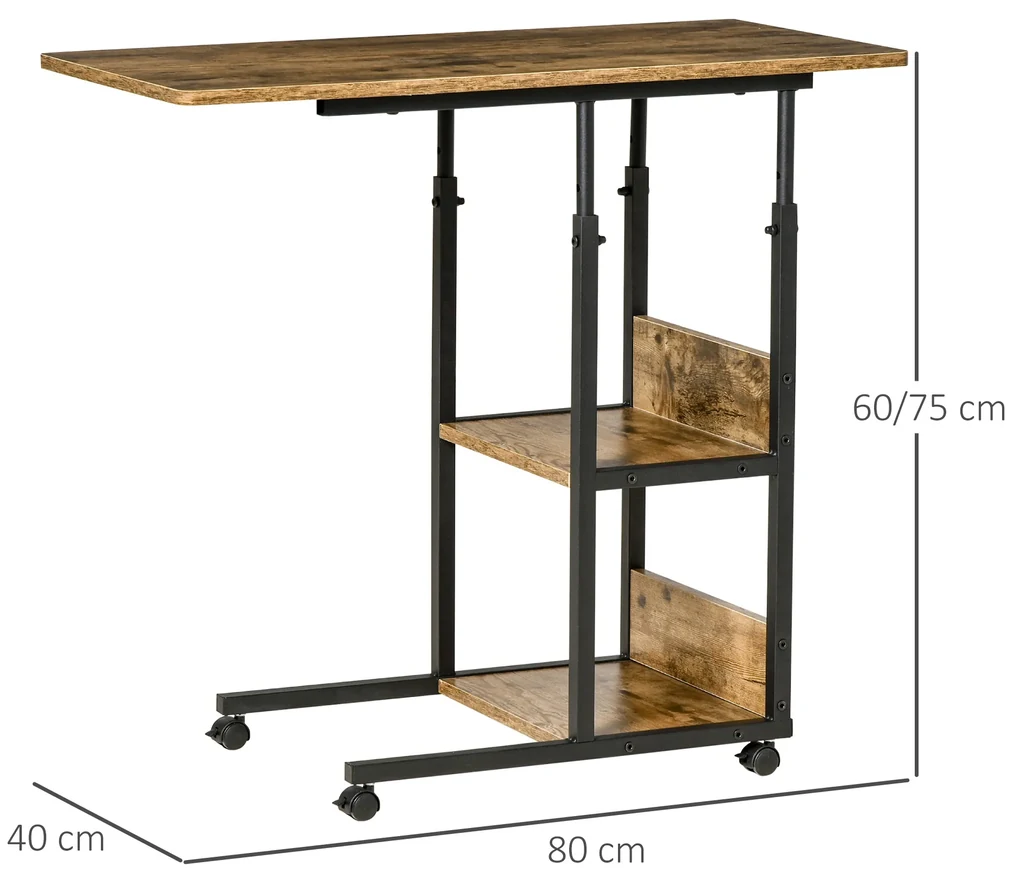 HOMCOM Măsuță de Sufragerie Noptieră Reglabilă în Înălțime Design Rustic Maro | Aosom Romania