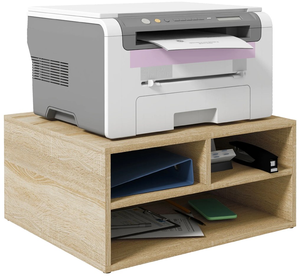 HOMCOM Organizator birou aspect lemn cu 3 compartimente, suport imprimantă dim. 47L x 40l x 22,5H cm | Aosom Romania