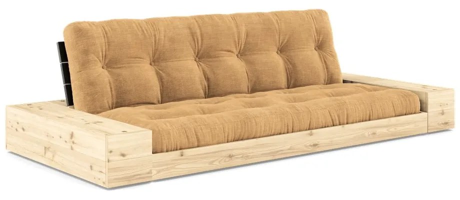 Canapea galben-muștar-maro deschis extensibilă cu tapițerie din catifea reiată 244 cm Base – Karup Design