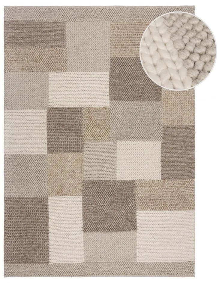 Covor bej țesut manual din amestesc de lână 80x150 cm Minerals Patchwork – Flair Rugs