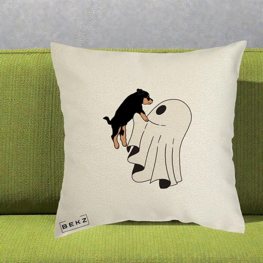 Perna Decorativa Caine Rottweiler Fantoma Halloween, 40x40 cm, Ecru, Husa Detasabila, Perna Inclusa, BEKZ®