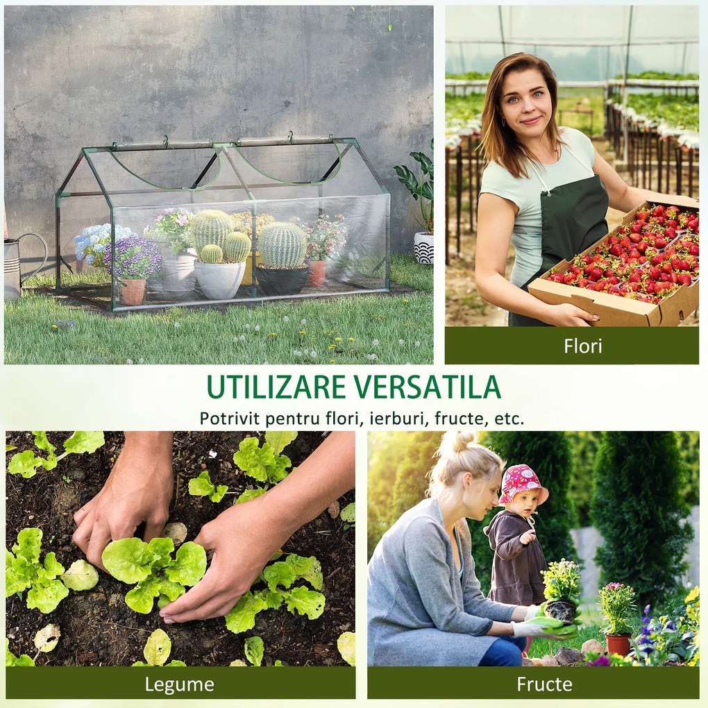 Outsunny Mini Sera de Gradina sera pentru plante cu 2 Ferestre Rulou si Copertina PVC Anti-UV, Transparenta | Aosom Romania