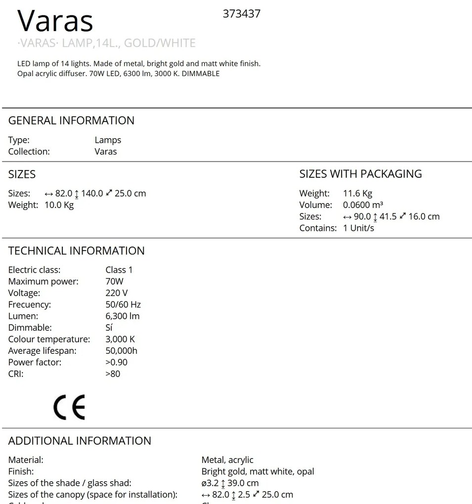 Lustra dimabila cu 14 pendule LED design modern Varas auriu/alb SV-373437