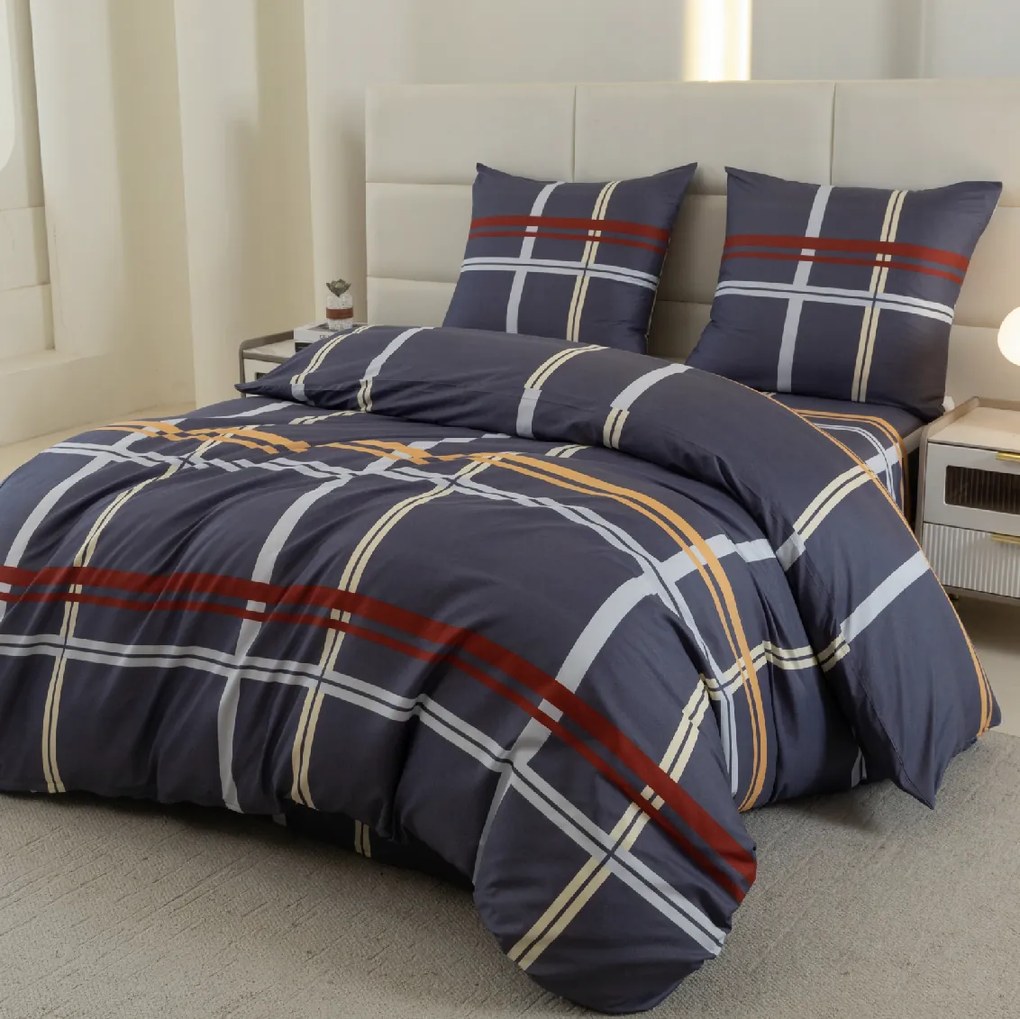 Lenjerie de pat din microfibra TARTAN albastru inchis Dimensiune lenjerie de pat: 2 buc 70 x 80 cm | 160 x 200 cm