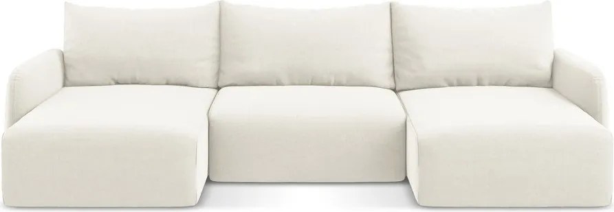 Colțar crem extensibil/cu spațiu de depozitare cu tapițerie din catifea (în formă de "U") Kalena – Makamii