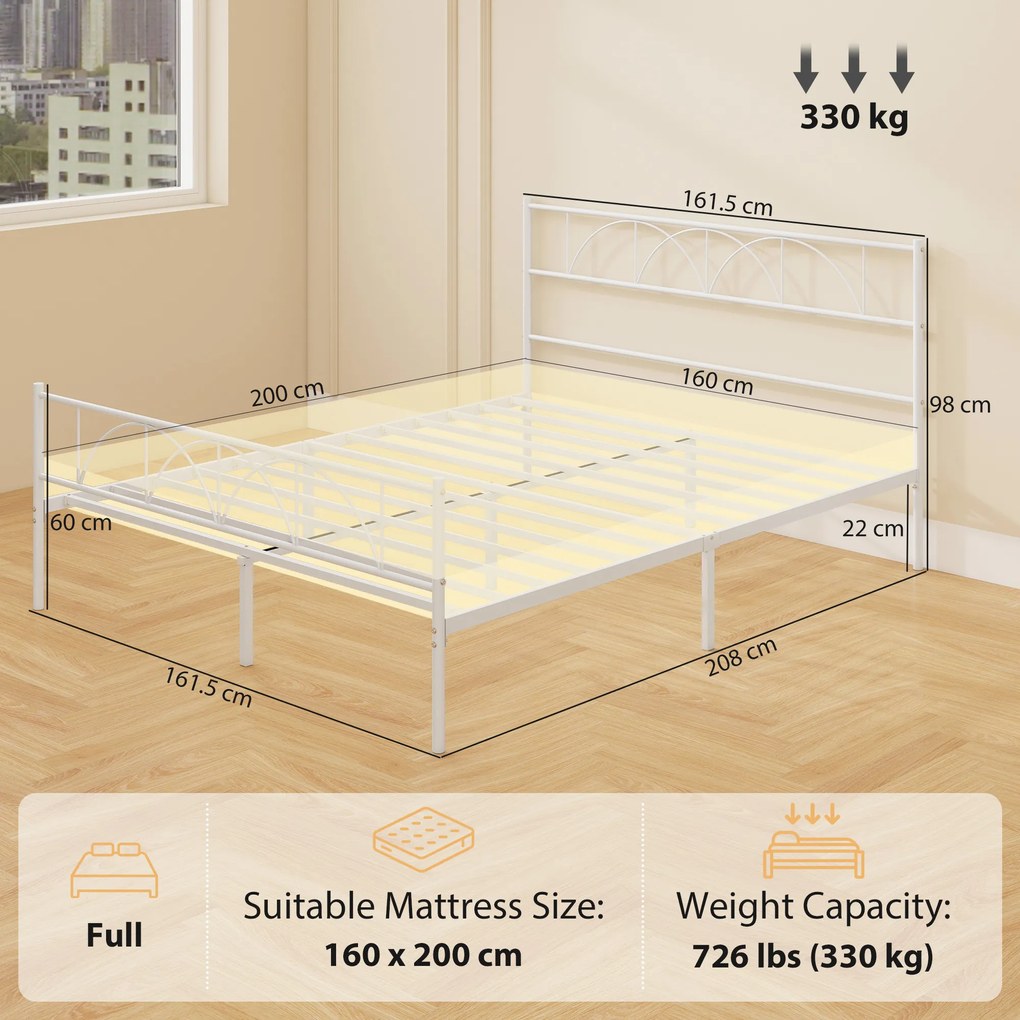 HOMCOM Cadru de pat 160x200 cm cu tăblie, suport lamele din oțel, depozitare sub pat | Aosom Romania