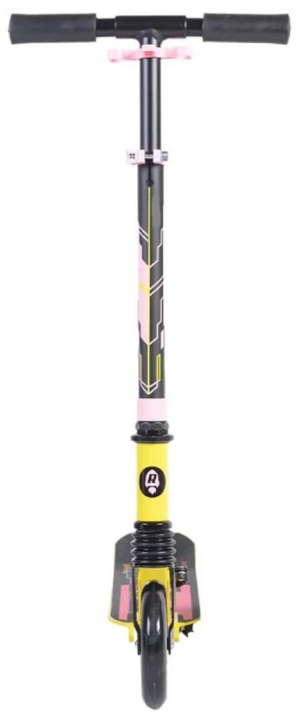 Trotineta pliabila NOVOKIDS™ Rocket Challenger, Maxim 100 kg, Inaltime reglabila 78-86 cm, Suspensie fata, Diametru roata 145 mm, Galben cu Roz