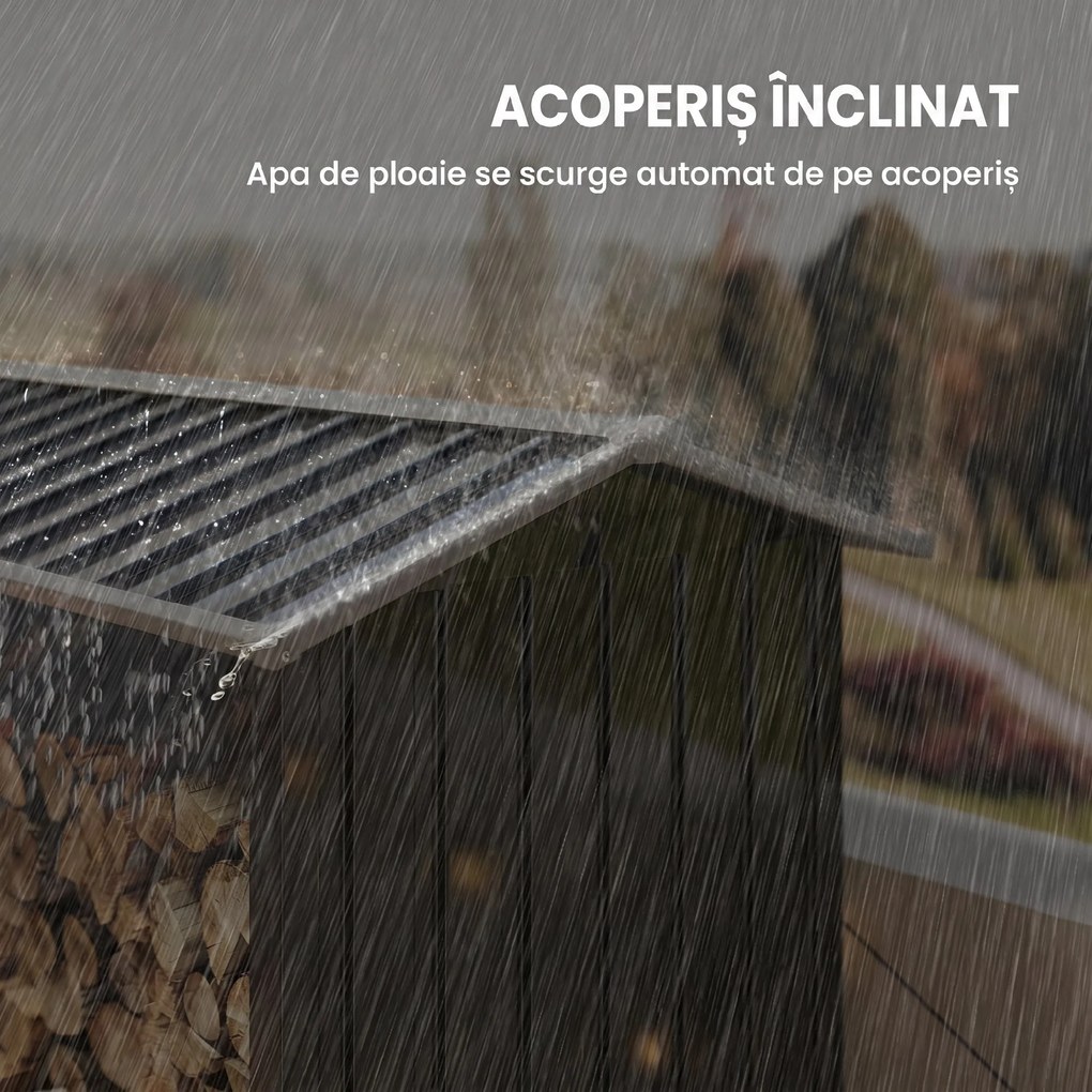 Outsunny Suport de Lemne cu Structură din Oțel Galvanizat 240x86x160cm Negru | Aosom Romania